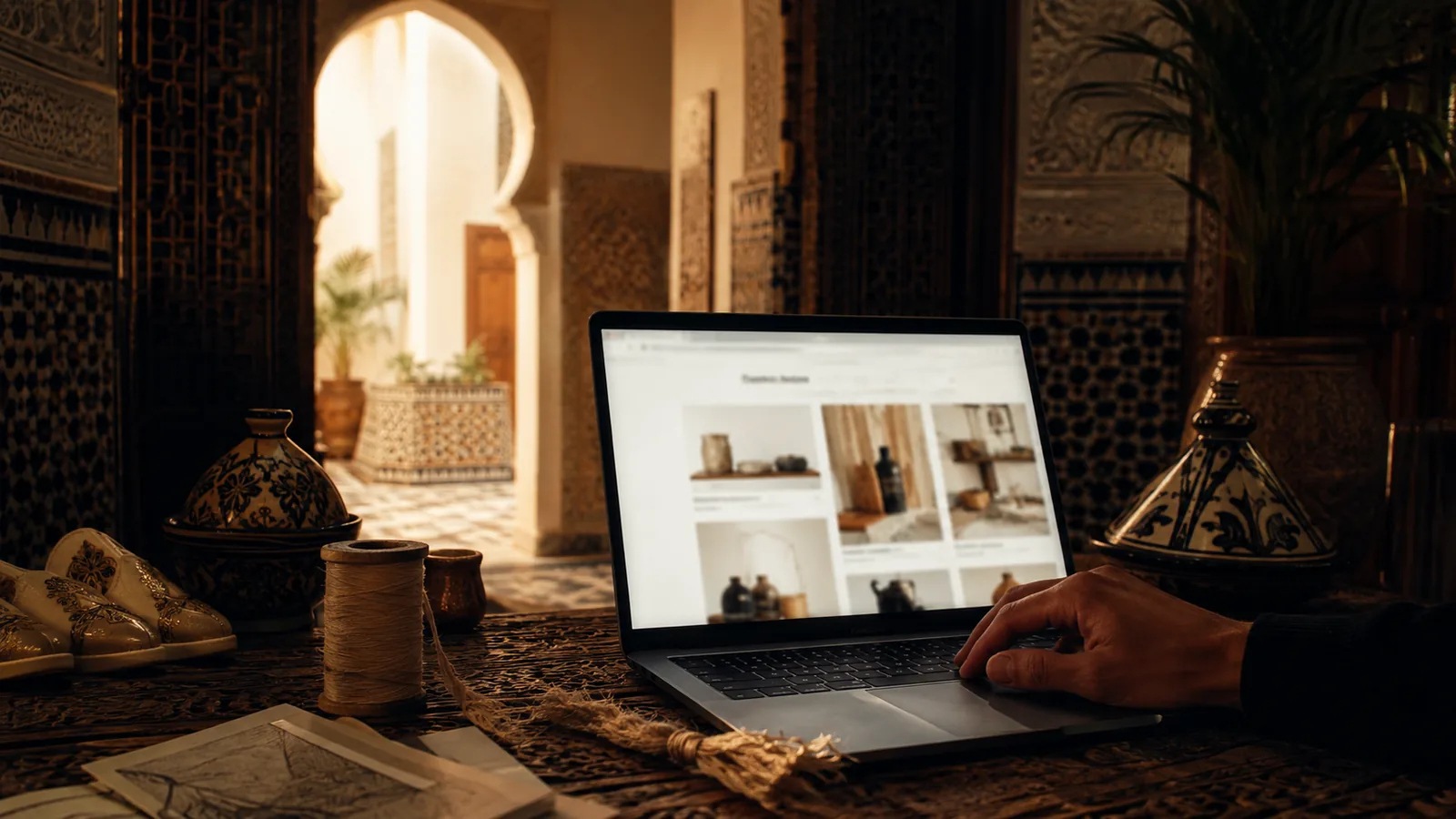Exploration illustrative d’une boutique e-commerce sur ordinateur